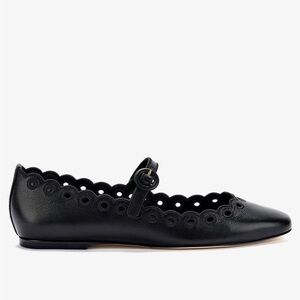 Larroude Blair Broderie Ballet Flat In Black Leather